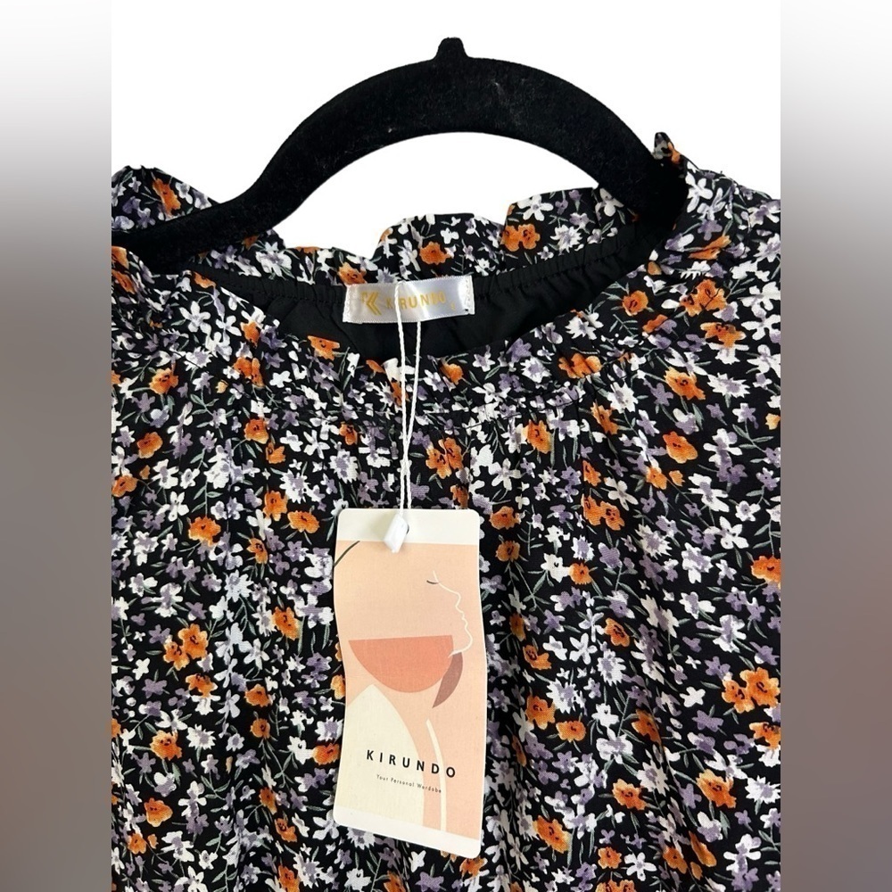 KIRUNDO Women's Capped Ruffle Sleeve Crew Neck Floral Flowy Dress Sz Small NWT - Picture 4 of 10
